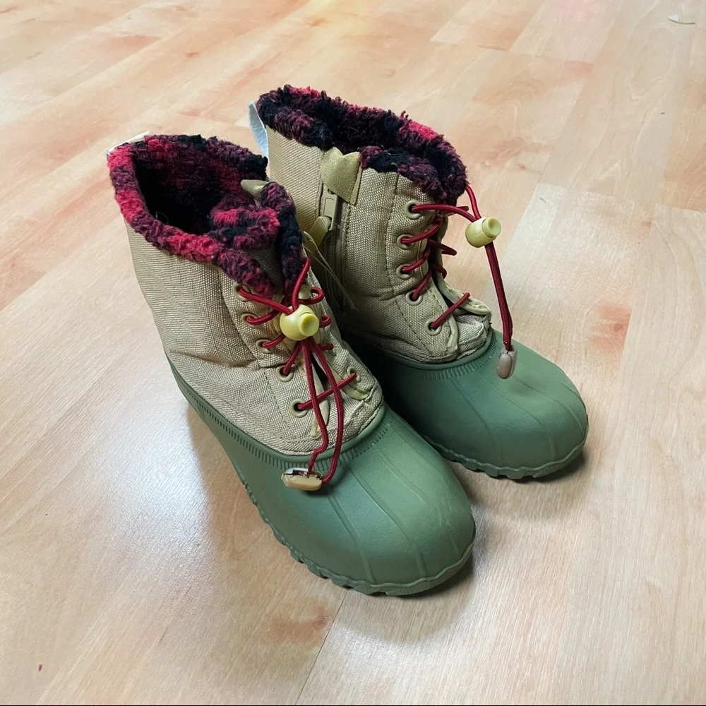 Native Tan & Olive Green Jimmy Rubber Duck Boots Kids Size 12